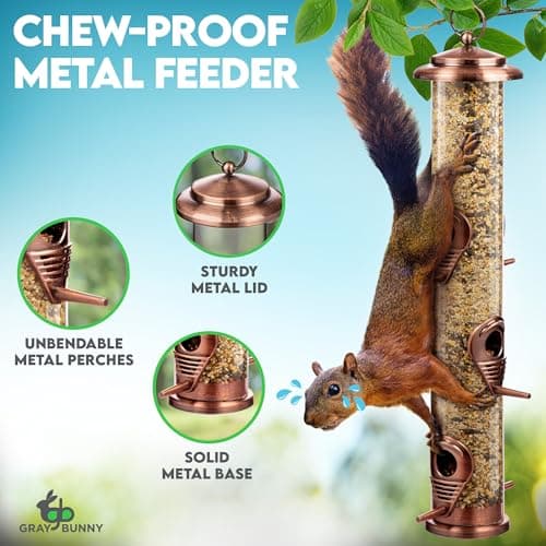 Bird Feeder for Outdoors (Brushed Metal Copper) Hanging Bird Feeders with Locking Lid & Adjustable Hanger, Chew-Proof, Weather Resistant (15 Inches, 6 Port) 5