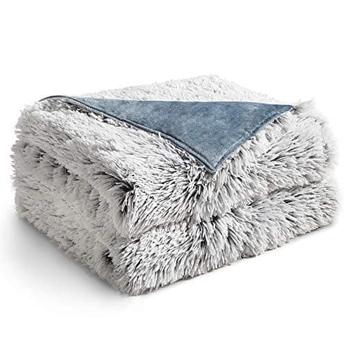 YnM Fuzzy Weighted Blanket (Blue, 50''x60'' 10lbs), Luxury Faux Fur Weighted Blanket Throw, Cosy & Relaxing Blanket, Home Decor Piece