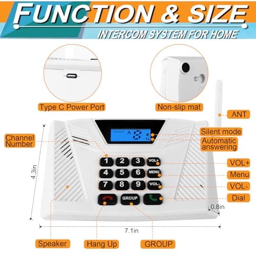 SANZUCO Intercoms Wireless for Home Upgraded, Hands Free Intercom 5300ft, Real-Time Two Way Intercoms for Home with Group Call, Full Duplex Wireless Intercom System for Business Office(4 Pack) 7