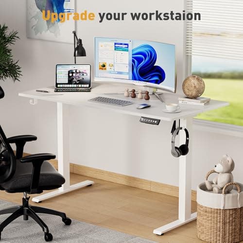 VVENACE 48 x 24 Inch Electric Standing Desk Adjustable Height, Sit Stand Desk with Wheels, Stand up Desk for Home Office, Computer Workstation (Spliced Desktop,White) 5