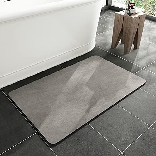 MontVoo -Bath Mat-Rubber Backing Non SlipThin Bathroom Rugs Fit Under Door- Quick Dry Absorbent Faux Suede Surface Grey Bathroom Floor Mats-Shower Rug for in Front of Bathtub Shower Gray 16x24