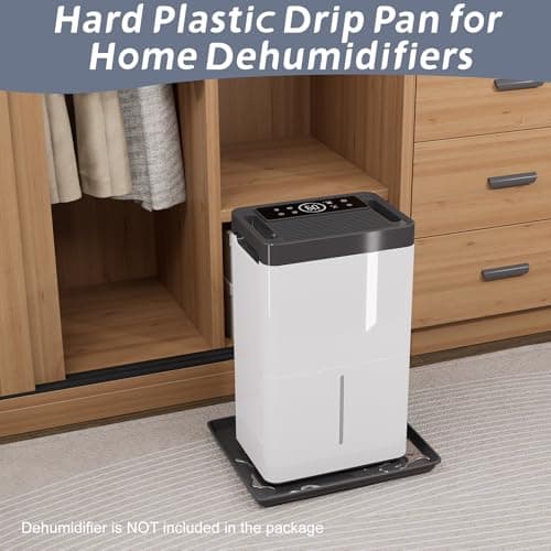 Flamorrow Dehumidifier Mat, Hard Plastic Drip Pan for Home and Basement Dehumidifiers, Dehumidifier Tray with Raised Edge for Leaks, Prevents Water from Pooling Underneath, Black, 17"x12.5" 9