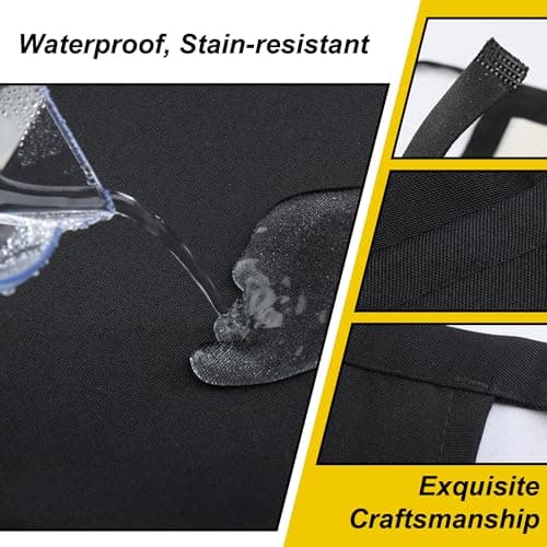 Wsaeig Server Waitress Waist Apron - Half Apron with 3 Pockets,2 Pack Black Short Aprons for Servers,Waiter Apron Water & Oil Resistant 6