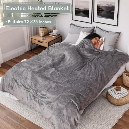 Minervada Heated Blanket Electric Blanket Full Size 72''x84'', Soft Flannel Heating Blanket with 10 Hour Auto Off - 5 Heat Settings - Machine Washable - Light Grey 6