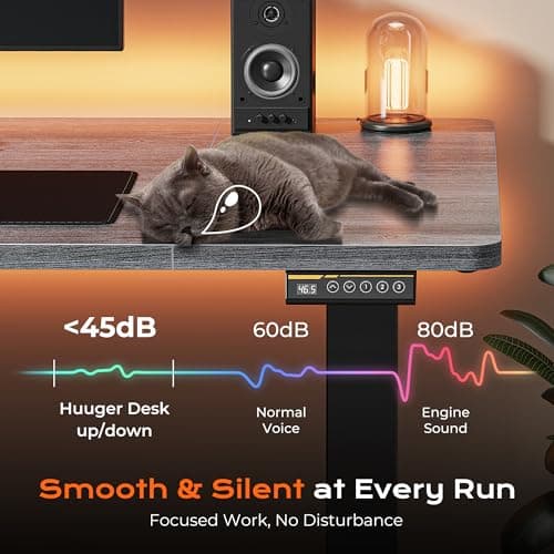 Huuger 55 x 28 Large Electric Standing Desk, Height Adjustable Desk, 27.6" Deep Desktop, Stand up Gaming Computer Office Desk with 2 Hooks, 3 Preset Heights, for Home Office, Grey 8