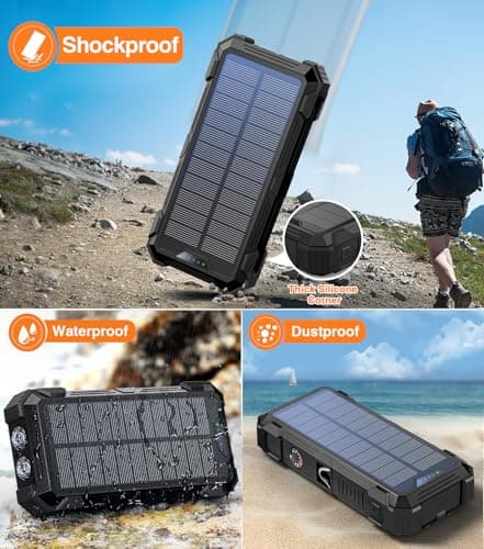 Sudrov Solar Charger Power Bank, 42800mAh Wireless Portable Charger with USB-C in/Output, QC3.0 Fast Charging 15W 4 Ports Outdoor Battery Pack Built-in LED Flashlight, for iPhone, Galaxy, iPad etc 6