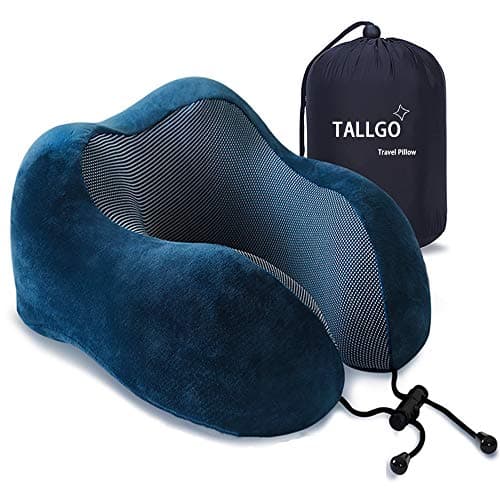 TALLGO Travel Pillow, Best Memory Foam Neck Pillow Head Support Soft Pillow for Sleeping Rest, Airplane Car & Home Use (Dark Blue)