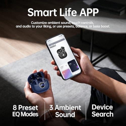 xinwld Adaptive Hybrid Active Noise Canceling 2026 Wireless Earbuds, 6 Mics ENC Clear Call Ear Buds, Hi-Res Audio Deep Bass Bluetooth 5.4 Headphones, 40H Playtime, Wireless Charging, LED, USB-C, Blue 8