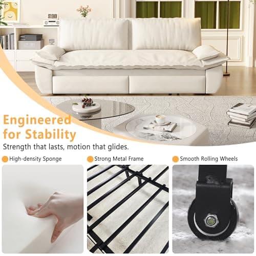 UPYOOE 70.1" Futon Sofa Bed Queen Size, Pull Out Bed, 3-in-1 Convertible Sleeper Sofa with Cushion Armrest, Modern Velvet Futon Couch for Living Room, Small Space, Apartment, Bedroom, Beige 7