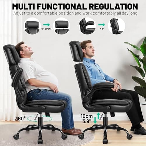 BestGlory Leather Office Chair with Flip-Up Armrests, Ergonomic Desk Chair with Lumbar Support, Big and Tall Computer Gaming Chair with Adjustable Headrest for Working Studying Gaming Relaxing, Black 7