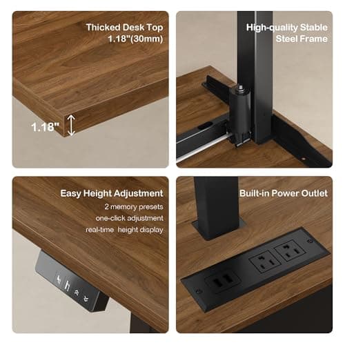 ModernMate 71" Standing Executive Desk with Privacy Panel, Large One-Piece Electric Height Adjustable Stand Up Desk with Charging Station, File Cabinet Storage, Home and Office, Black Walnut 5