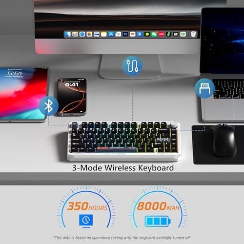 Womier ERA75 75% Wireless Mechanical Keyboard with VIA/QMK, Knob Full Aluminum Custom Keyboard, Pre-lubed POM Switches RGB Creamy Gaming Key Board, 3-Mode Gasket Hot Swappable, White 5