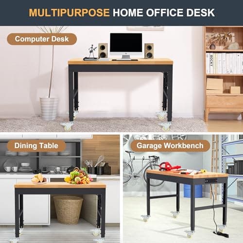 HABUTWAY Height Adjustable Workbench with Wheels 48" x 24" 2000 Lbs Capacity Solid Wood Work Station Heavy-Duty Rolling Work Tables for Garage Party Shop Office 7