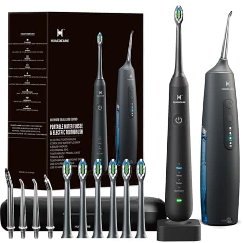 2-1 Oral Clean Kit- Water Dental flosser & Electric Toothbrush Combo- Brushing & Flossing- for Teeth Cleaning and Gum Health (Black)