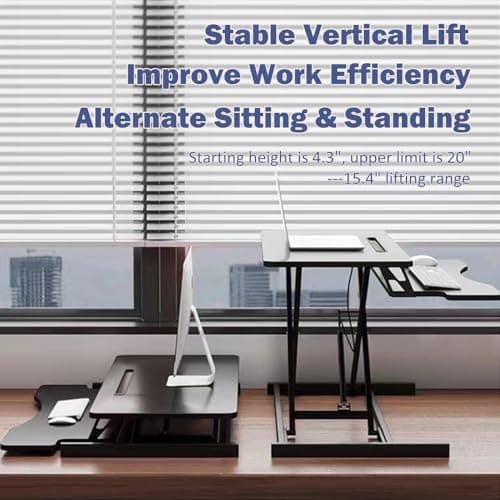 Royjhnl Standing Desk Converter 32 Inch, Height Adjustable Sit-Stand Workstation, Dual Monitor Riser with Wide Keyboard Tray - Office & Home Use, Black (Black) 5