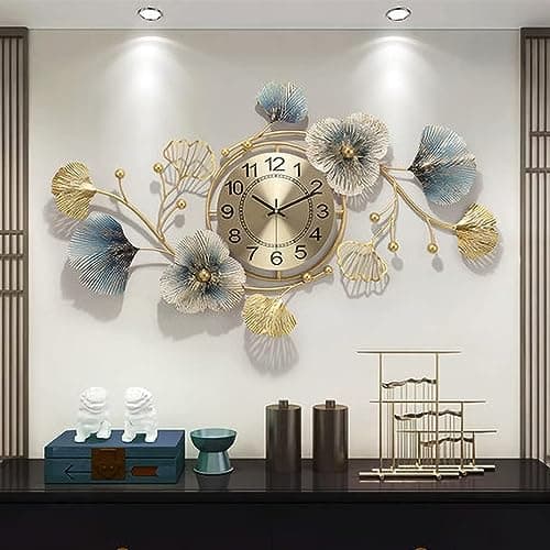 Fmnnfp Large Wall Clock 37 Inch Creative Metal Ginkgo Leaf Design Wall Clock Silent Non Ticking Decoration Wall Clocks for Living Room Bedroom Home 5