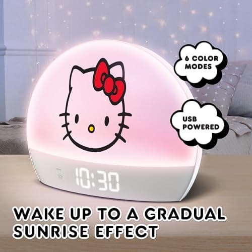 Hello Kitty Sunrise Alarm Clock - Multicolor Lights, USB Charging, LED Display, and Snooze Function 2