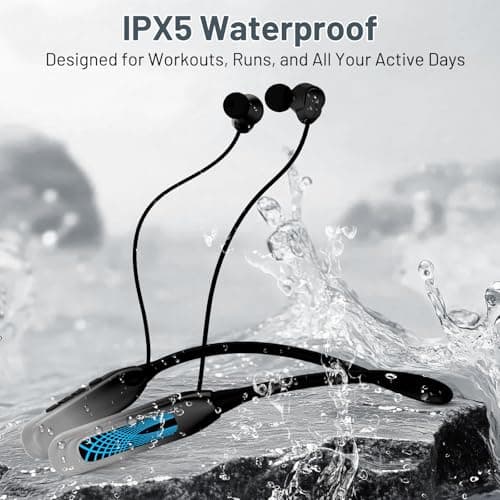 Podity Neckband Bluetooth Headphones, 1000H Extra Battery Life with Display Magnetic Earphones,Wireless Stereo Earbuds with Microphone, Waterproof in-Ear Headset for Sports/Workout/Office (Silver) 8