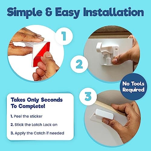 Upgraded Invisible Baby Proofing Cabinet Latch Locks (10 Pack) - No Drilling or Tools Required for Installation, Works with Most Cabinets and Drawers, Works with Countertop Overhangs, Highly Secure 6
