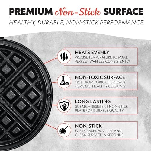 Gourmia Dual Pour Waffle Maker – Belgian Waffle Maker with Mess Free Spout, Nonstick Plates, Compact Upright Storage, 800W, Black 6