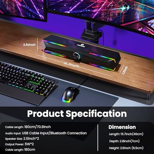 Tylubio Computer Speakers for Pc Desktop with Clear Sound, Flowing LED PC Speaker for Computer Desktop Laptop Monitor, Bluetooth & USB Input 6
