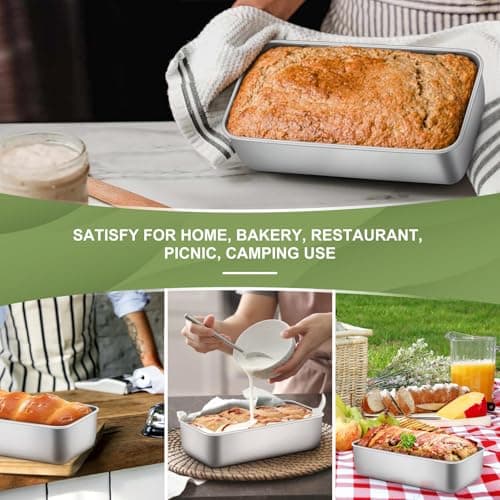 P&P CHEF Loaf Pan Set, 9 x 5 Inch Bread Pans, Stainless Steel Loaf Toast Baking Pans For Bread Meatloaf Lasagna Cake, Healthy & Non Toxic, Oven Safe& Easy Clean, (Silver, 1Pc) 6
