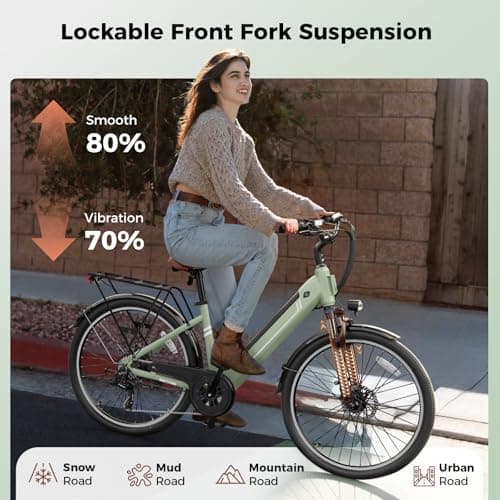 Jasion 26" Electric Bike for Adults, Internal Removable Battery Ebike with 4 Modes & 7-Speed, UL2849 Certified, 1200W Peak Motor, Max 28Mph & 50Miles, Shock Absorber, City Commuter E Bike 5