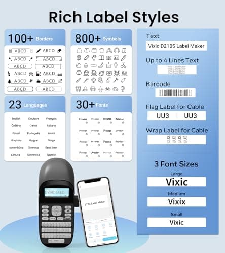 Bluetooth Label Maker Machine with-Tape, Label Maker with Keyboard Multiple Fonts & Icons, LT12 Rechargeable Labeler Portable Handheld Label Makers Waterproof-Labels for Home Kitchen Office School 8