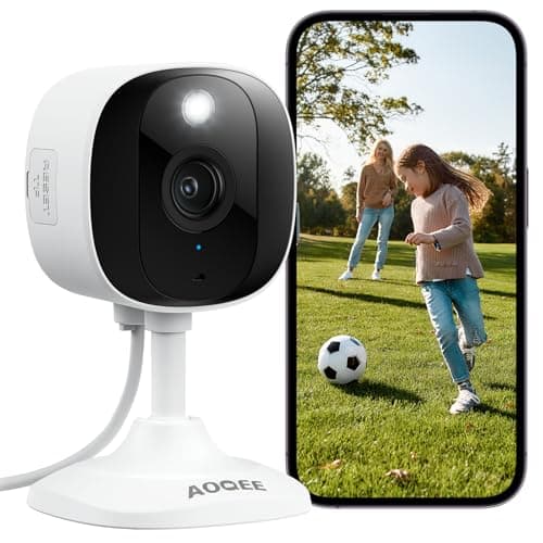 AOQEE 2K Cameras for Home Security-Outdoor/Indoor Camera for Dog/Cat/Pet/Nanny/Baby/Elderly, Color Night Vision, White Light, Siren, 24/7 SD Recordings, Works with Alexa, Plug in (C1-White-1pack-2.4G)