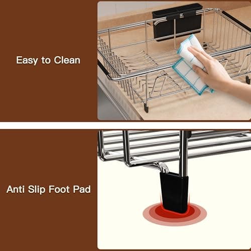 Over the Sink Expandable Dish Drainer Drying Rack In Stainless Steel for Small Kitchen, Counter Space Saving Modern Compact Metal Above Plate Dryer Strainer, Adjustable Hanging Inside Drain Holder 8