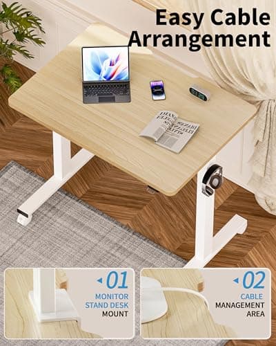 Okin Small Electric Standing Desk, 36" x 24" Whole Piece Height Adjustable Desk, Oak Sit to Stand Computer Workstation with Wheels for Home Office 7