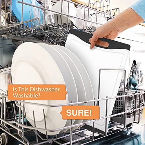 Extra Large Cutting Boards, Plastic for Kitchen (Set of 4) Dishwasher Chopping Board with Juice Grooves, Easy-Grip Handles, Black, Empune 6