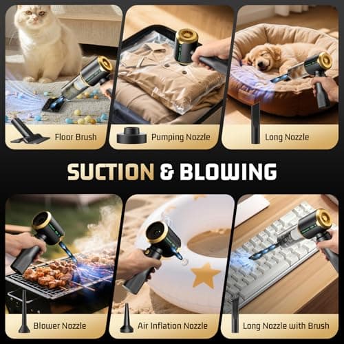 JIXINMIYUE Cordless Car Vacuum Cleaner: Handheld Vacuum with 16000Pa Strong Suction, Brushless Motor & HEPA Filter, 7-in-1 Cleaning Kit, Type-C Charging for Home Office Car Pet 5