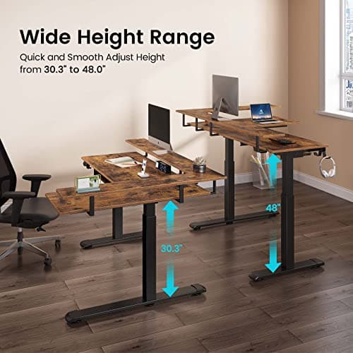 Rolanstar L Shaped Standing Desk with Keyboard Tray, Height Adjustable Corner Desk with LED Light & Power Outlet, Electric Sit Stand Computer Desk with Monitor Stand, Rustic Brown 5