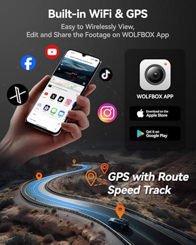 WOLFBOX i07 3 Channel Dash Cam Built-in WiFi GPS, 4K Dash Camera Front and Inside, 1440P+1080P+1080P Triple Car Camera with 3" LCD Screen, 32GB Card Included, IR Night Vision, 24H Parking Mode 6