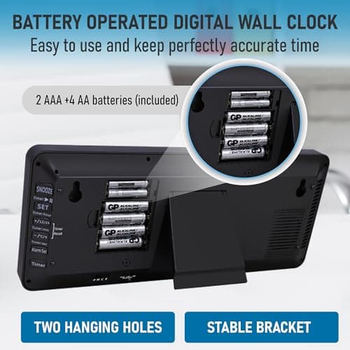 TXL Atomic Clock with Backlight, 14.2" Large Digital Wall Clock Battery Operated, Digital Clock Large Display with Day, Date & Temperature, Large Wall Clock for Bedroom, Livingroom, Office 5