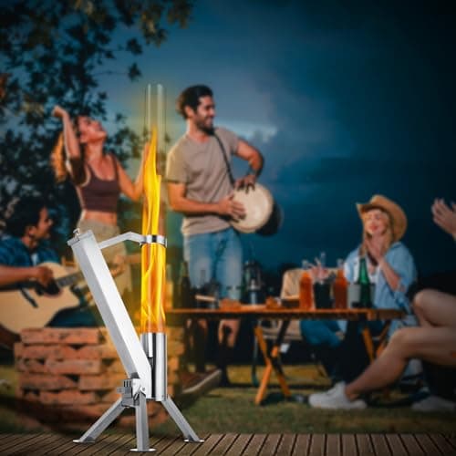 StarEcho Portable Wood Pellet Heater for Outdoor,Patio Pellet Rocket Glass Tube for Yard,Wood Fire Pit with Party(Silver) 4