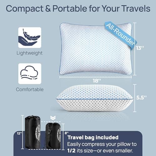 Small Cooling Memory Foam Pillow for Travel & Camping, Compressible Adjustable Pillow for Medium Firm Neck Knee Lumbar Support,Washable, Ideal Sleeping, Car, Airplane, Toddler & Backpacking, Gifts 2