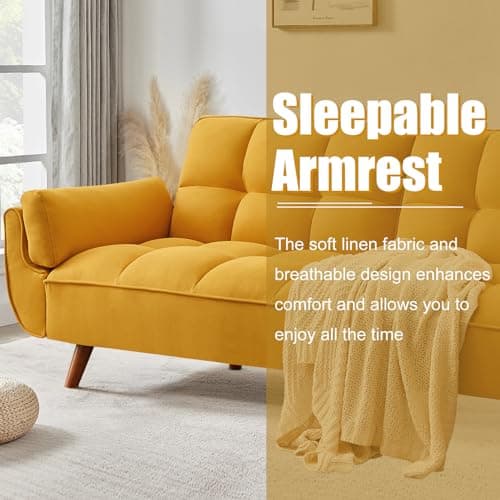 liuyouhom Convertible Futon Sofa Bed, Sleeper Couch Bed with Adjustable Backrests, Linen 3 Seater Small Couches for Small Spaces, Living Room, Bedroom(Yellow, 75") 8