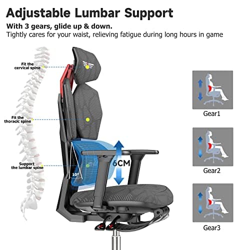 PatioMage Ergonomic Gaming Chair with Footrest Big and Tall Game Chair Reclining Gamer Chair with Adjustable Lumbar Support & 3D Armrests High Back Gaming Chairs for Adults 5