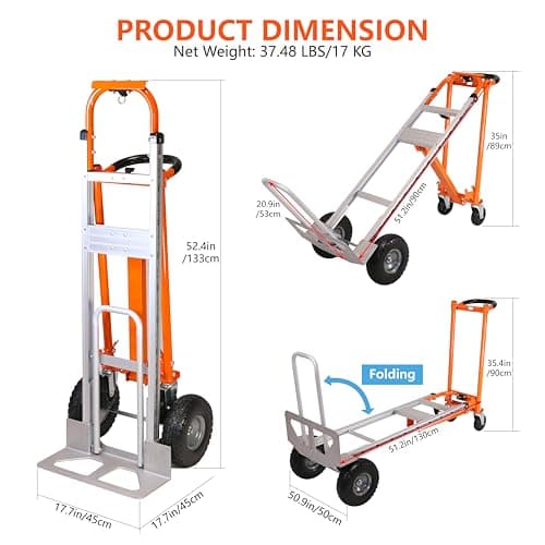 Aluminum Convertible Hand Truck, 3 in 1 Folding Dolly 1000 LBS Capacity Heavy Duty Industrial Platform Cart Collapsible Truck for Transport & Moving in Warehouse, Home, Supermarket 5