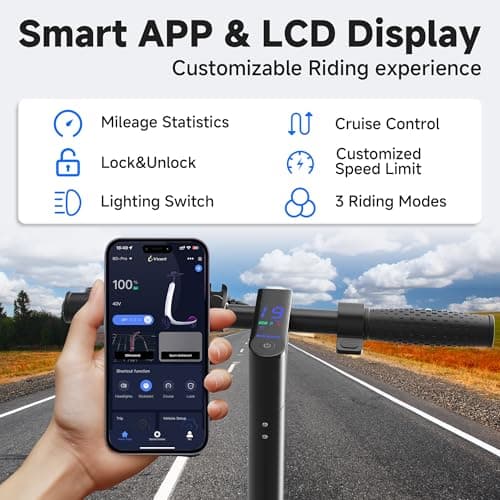 WTRHXA Electric Scooter Adults with Dual Suspensions, 350W/500W Motor, 19/22 Mph Speed, 23-31 Miles Ranges, 8.5"/10" Solid Tire, Folding E-Scooter Adult 6