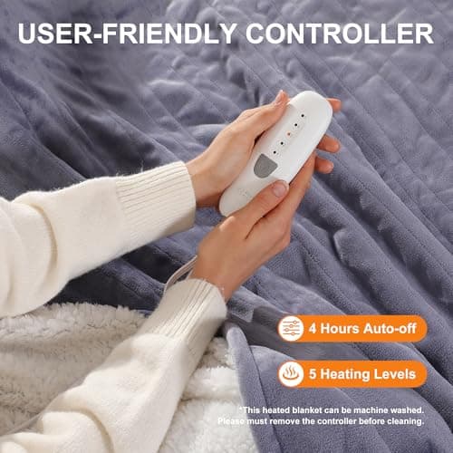 Heating Blankets Heated Throw 50''X60'' - Purple Heated Blanket Flannel Sherpa Double Sided Electric Blanket with 5 Heat Settings & 4 Hours Auto-Off, Small Electric Throw for Grandma Gifts(Lavender) 6