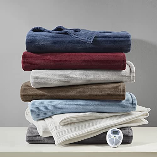 Serta Travis Fleece Ultra Soft Tri-Rib Textured Electric Blanket, Cozy and Snuggly Cover Fast Heating for Cold Weather, Auto Shut Off, Multi Heat Setting Controller, Twin, Dusty Blue 7