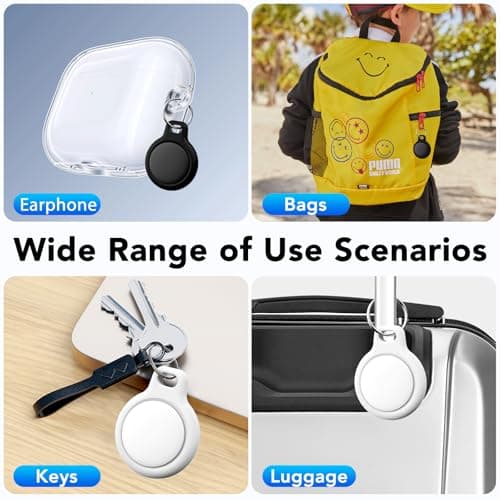 Air Tracker Tags4-Pack, Item Finders Work for Apple Find My APP(iOS Only) Tracker Tags for Keys, Luggage, Backpack etc,Replaceable Battery Last 1 Year, IP67 Waterproof Smart Tag with Holder Keychain 9