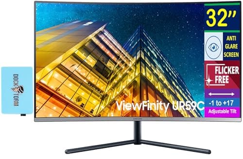 Samsung 32" ViewFinity 4K UHD Curved Monitor with 4ms Response Time, AntiGlare, Flicker Free, DisplayPort, HDMI & Dockztorm USB Port Expander, (2026 Latest Model)