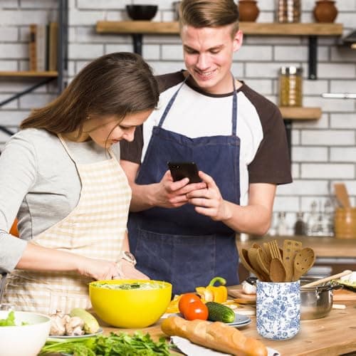 JarThenaAMCS Chinoiserie Floral Ceramic Utensil Holder Blue Flower Butterfly Utensil Crock for Home Kitchen Countertop Storage Organizer Container 6