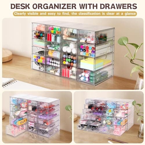 VZKAH Acrylic Organizer with Drawers | 20 Drawers 4 Sets | Desk Organizer and Storage, Clear Makeup Organization, For Office/Art Supply/Craft Storage and Organization 6
