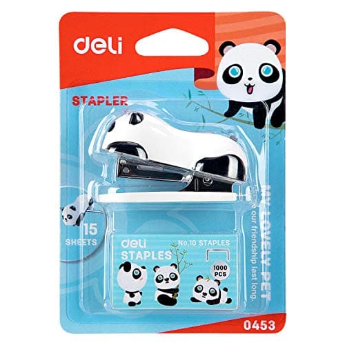 Deli Mini Cute Panda Desktop Stapler, Office Stapler, 12 Sheet Capacity, Includes Built-in Staple Remover & 1000PCS No.10 Staples 6