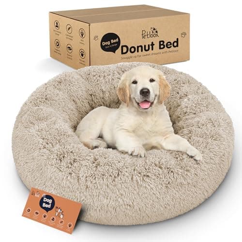 Donut Dog Bed - Premium Comfort for Anxiety Relief - Fluffy & Calming Design with Ultra-Plush Support | Cozy Round Dog Bed with Super Soft Circle Style (Beige, Small)